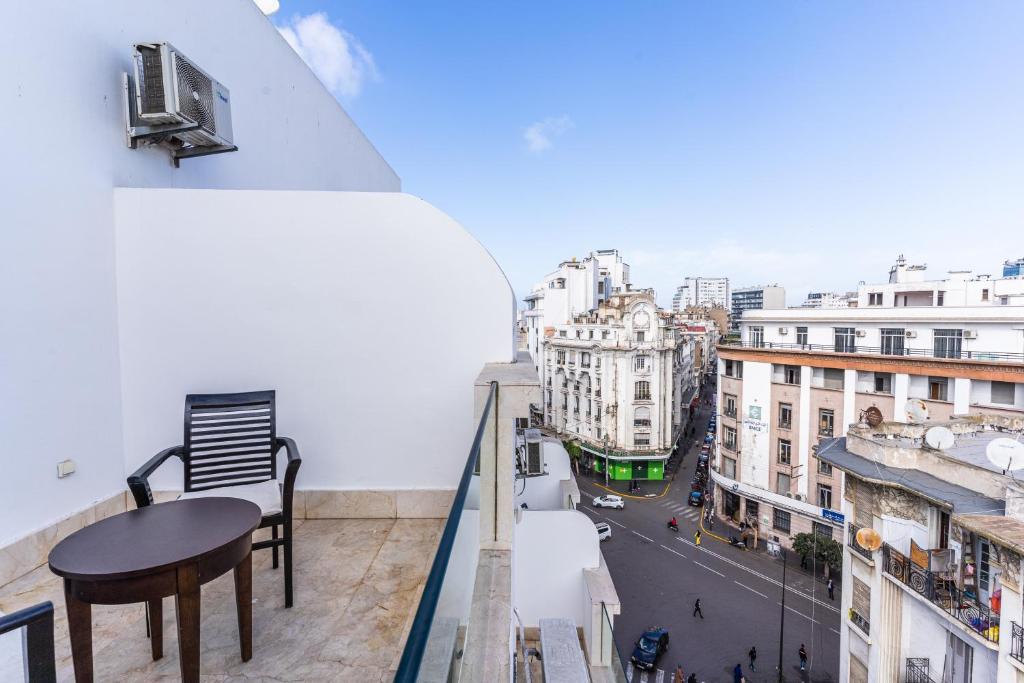 Hotel balcony overlooking Casablanca